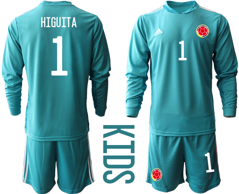 Youth 2020-2021 Season National team Colombia goalkeeper Long sleeve blue #1 Soccer Jersey1